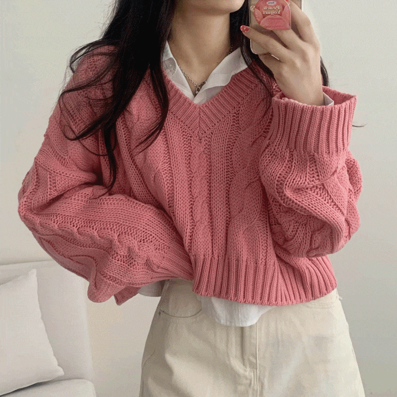 [당일출고🚀] 베이글 꽈배기 브이넥 긴팔 니트 - knit (6 colors)
