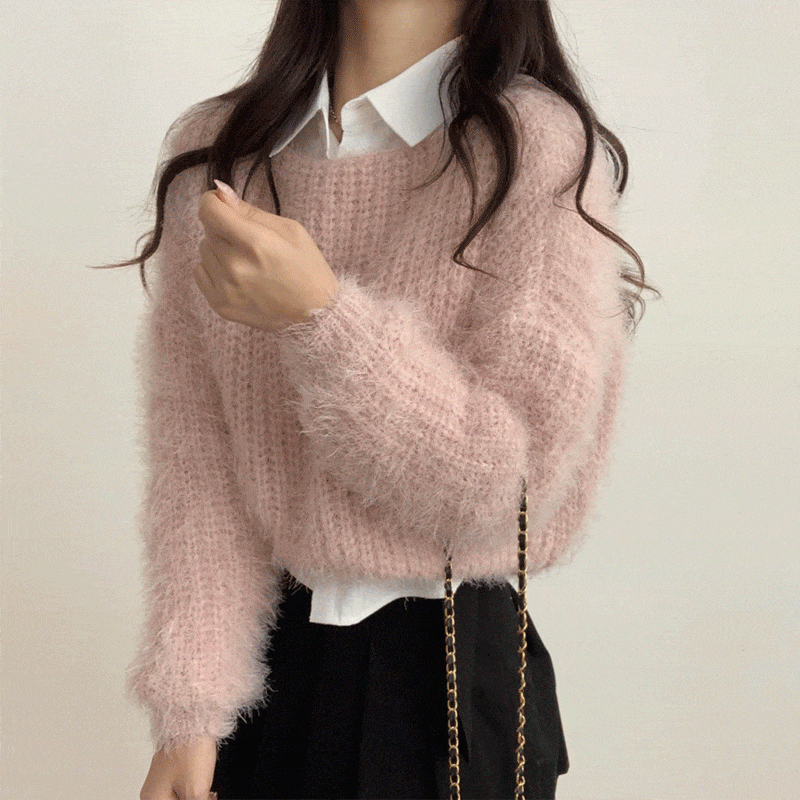 [당일출고🚀] 페더얀 입술 앙고라 유넥 니트 - knit (4 colors)