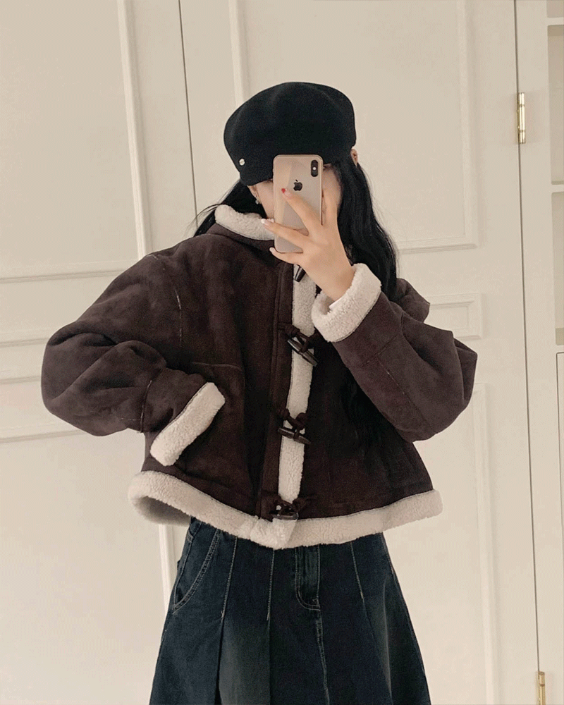 오프 후드 떡볶이 스웨이드 양털 무스탕 자켓(2 colors)