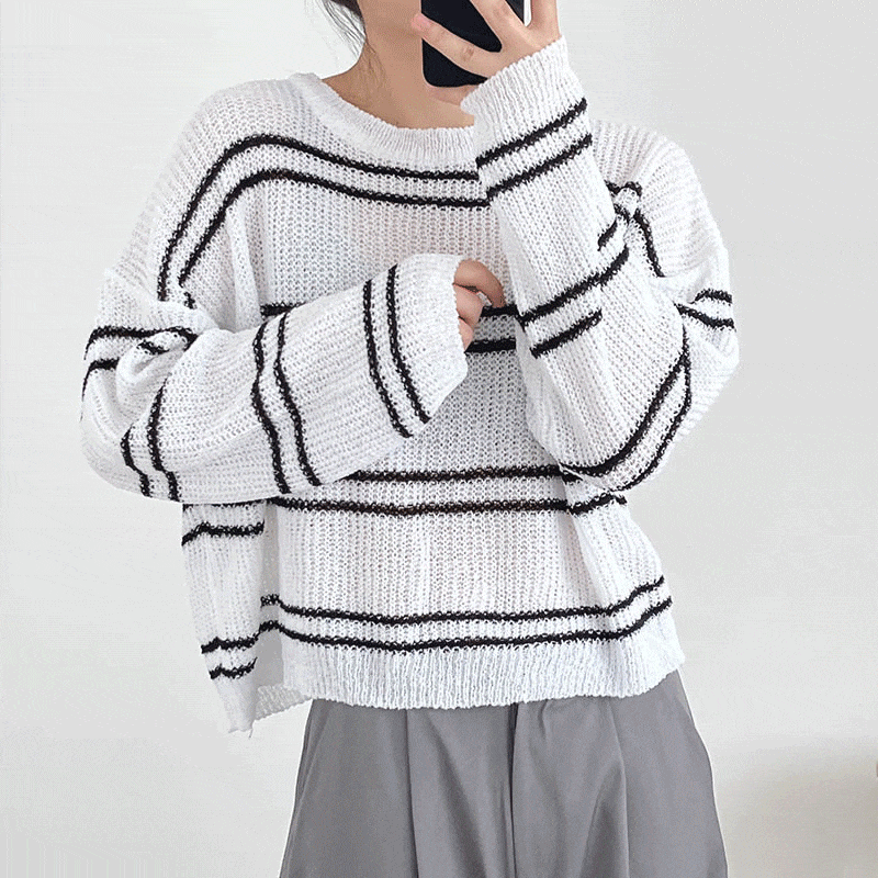 [바캉스룩🌊/장마룩☔️] 투투 단가라 썸머 크롭 긴팔 니트 - knit (5 colors)