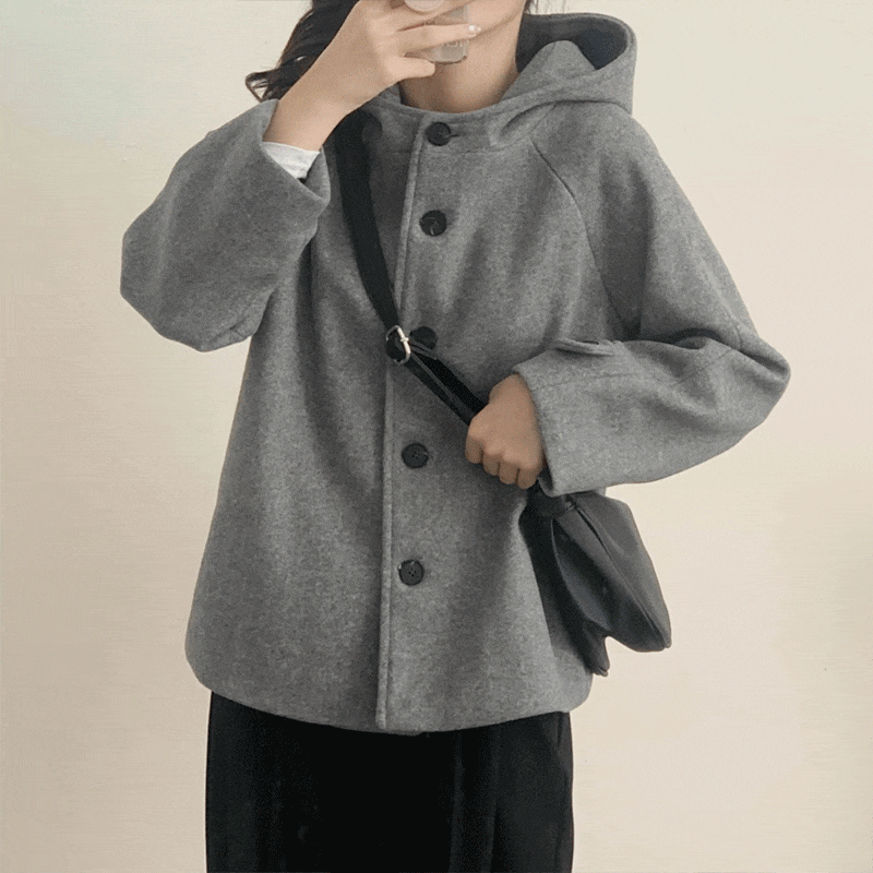 [당일배송] 미니 후드 싱글버튼 숏코트 - coat (4 colors)